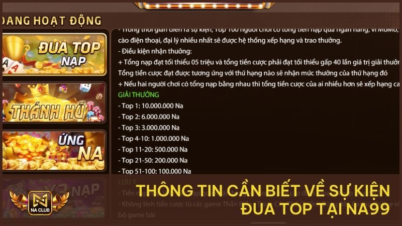 Thông tin cần biết về sự kiện đua top tại NA99